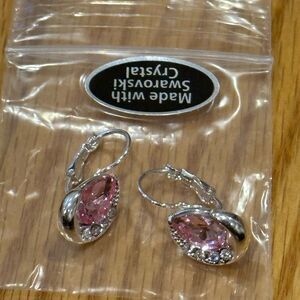 Swarovski crystal pink sapphire lever earrings silver